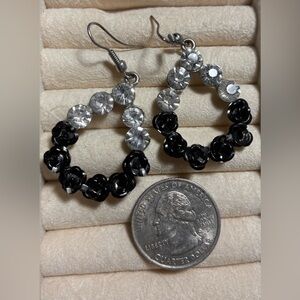 Elegant Black and Silver Floral Earrings